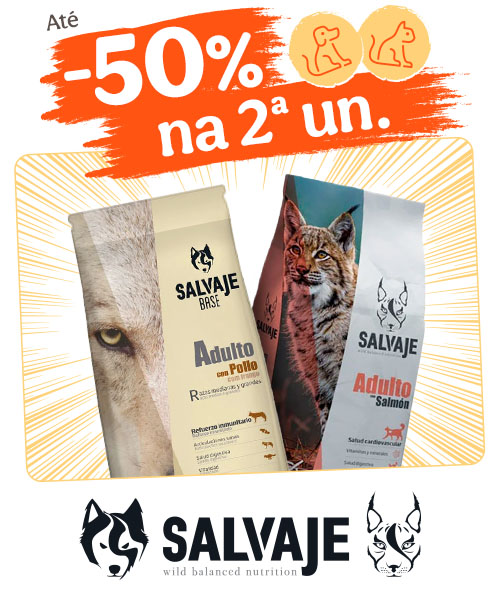 Salvaje: 50% de desconto na 2ª unidade de ração para gato.