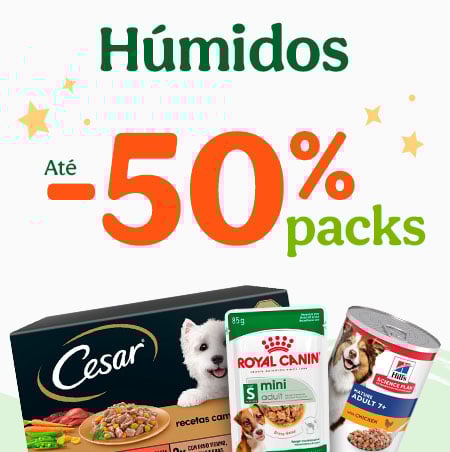 Até 50% de desconto em packs de comida húmida para cão na Tiendanimal. Garanta refeições nutritivas e saborosas para o seu patudo com esta oferta imperdível!