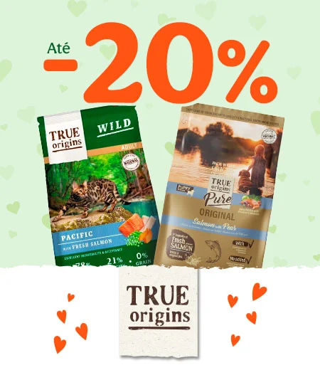 True Origins: Até 20% de desconto em ração, +30% de desconto em packs de húmidos e 60% de desconto na 2ª unidade de snacks para o seu patudo.