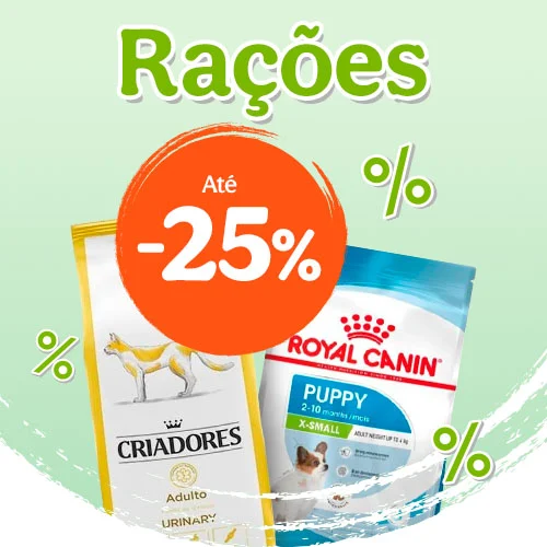 Até 25% de desconto em ração para cão e gato.