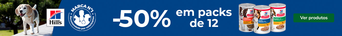 50% de desconto em pack de 12 unidades de comida húmida Hill's para cão na Tiendanimal. Aproveite esta promoção para oferecer sabor e nutrição ao seu pet.
