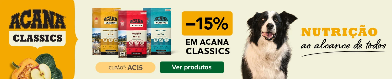 Acana: Até 15% de desconto em ração para cão. Acana: Até 15% de desconto em ração para cão.