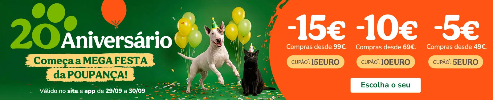 15&euro; de desconto em compras desde 99&euro; com o cup&atilde;o: EURO15 | 10&euro; de desconto em compras desde 69&euro; com o cup&atilde;o: EURO10 ou 5&euro; de desconto em compras desde 49&euro; com o cup&atilde;o: EURO5
