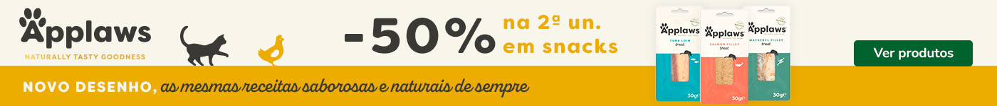 Applaws: 50% de desconto na 2ª unidade de snacks para gato.