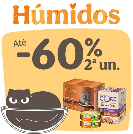 Até 60% de desconto na 2.ª unidade de comida húmida para gatos.