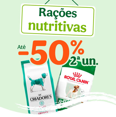 Até 50% de desconto na 2.ª unidade de ração para cães