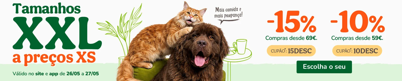 -15% em compras desde 69&euro; com cup&atilde;o 15DESC e -10% em compras desde 59&euro; com cup&atilde;o 10DESC