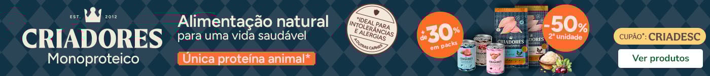 Criadores Monoproteico: 50% de desconto na 2ª unidade de ração e + de 30% de desconto em packs de alimento húmido para cão.