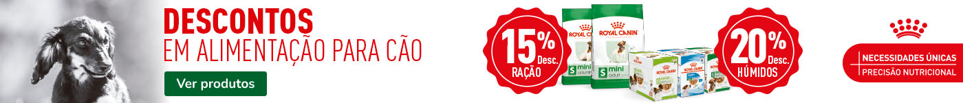 Até 15% de desconto numa seleção de ração e até 20% de desconto em packs de alimento húmido da Royal Canin Mini e X-Small para cão. 