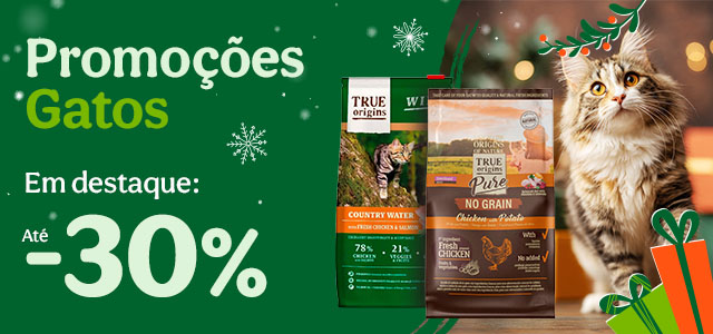True Origins Pure: Até 30% de desconto em ração, mais de 30% de desconto em húmidos e 40% de desconto em snacks.