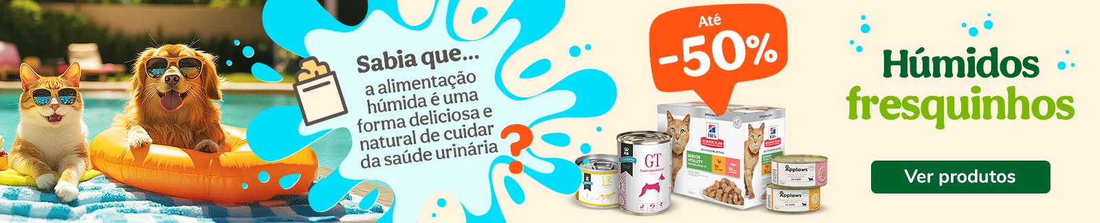 Comida húmida: Até 50% de desconto em packs selecionados.