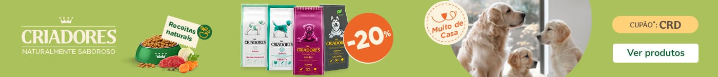 Criadores Grain Free e Criadores Dietetic: 20% de desconto em ração para cão.