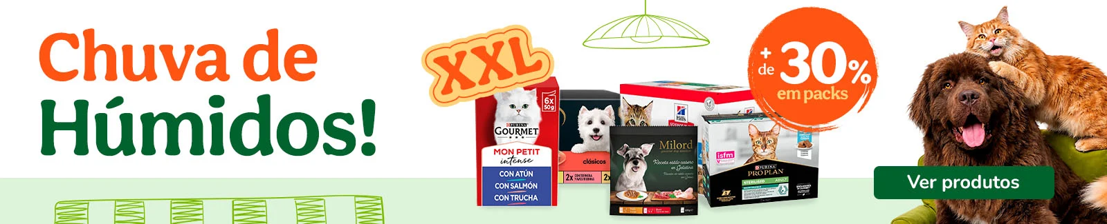 Mais de 30% de desconto em packs de alimento h&uacute;mido para c&atilde;o e gato.