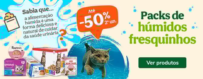 Promoção em comida húmida para gatos: até 50% de desconto na 2.ª unidade.