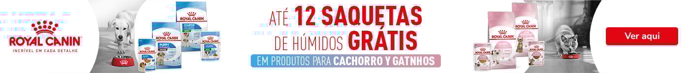 Receba até 12 unidades de comida húmida como promoção na compra de ração Royal Canin para cães e gatos