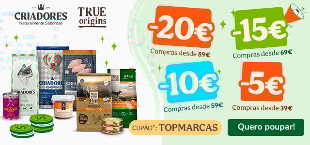 Criadores e True Origins: Até 20€ de desconto numa seleção de ração para cão e gato.