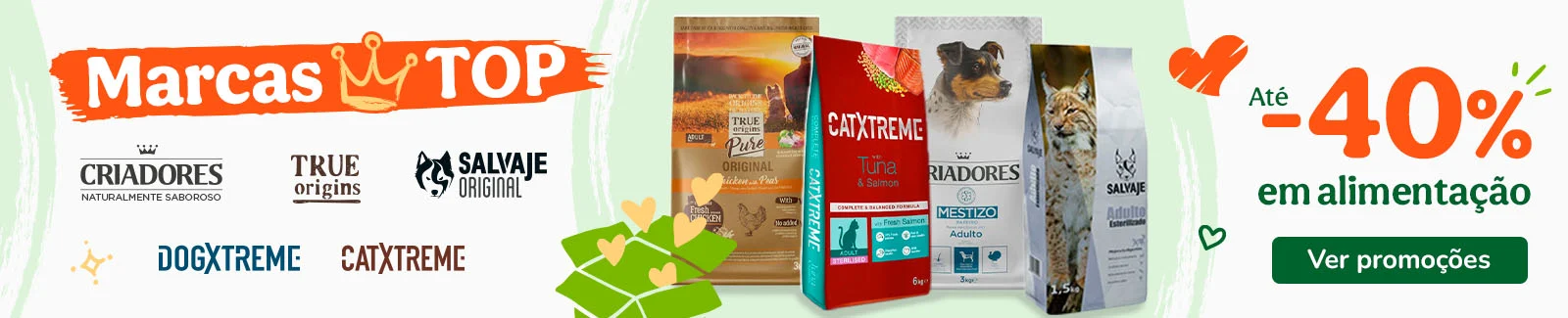 At&eacute; 40% de desconto numa sele&ccedil;&atilde;o de marcas para o seu patudo.
