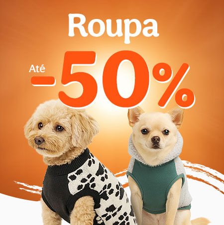 Até 50% de desconto em roupa para cão.