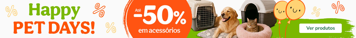 Até 50% de desconto em acessórios para o seu patudo.