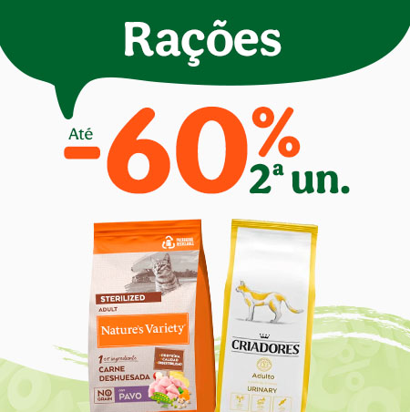 Ração para cão: Até 60% de desconto na 2ª unidade.