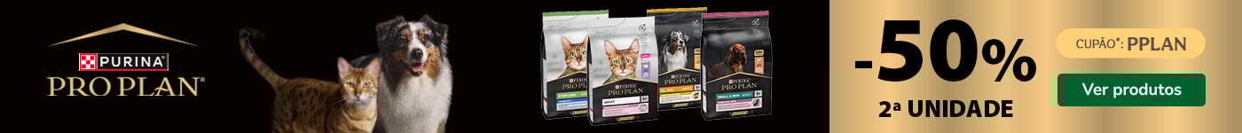 Leve a 2ª embalagem de ração Proplan para cães e gatos com 50% de desconto.