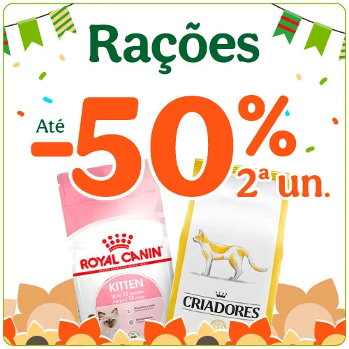 Até 50% de desconto na 2.ª unidade de ração para o seu gato.