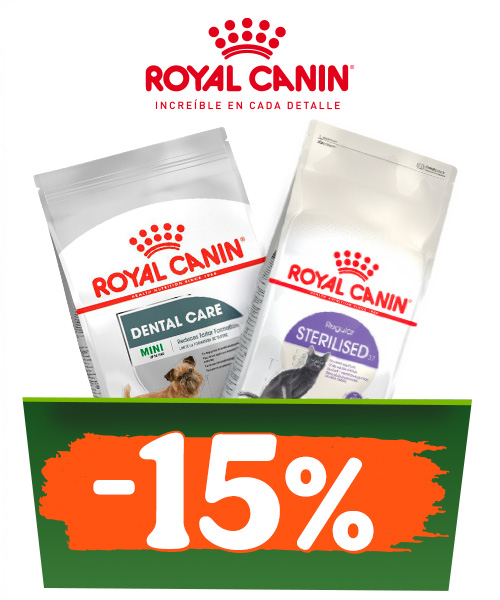 Até 15% de desconto numa seleção de ração para gato e até 30% na 2ª unidade numa seleção de ração para cão da Royal Canin.