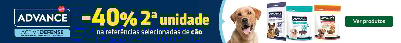 40% de desconto na 2.ª unidade de snacks para cão da Advance.