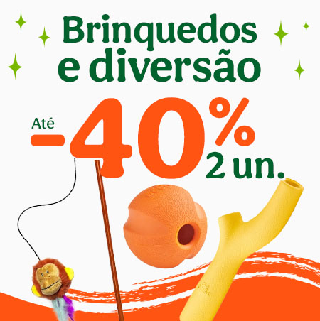 Até 40% de desconto na 2ª unidade de brinquedos para o seu Animal.