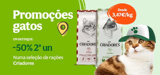 Promoções gatos: -50% desc na 2ª un em Criadores