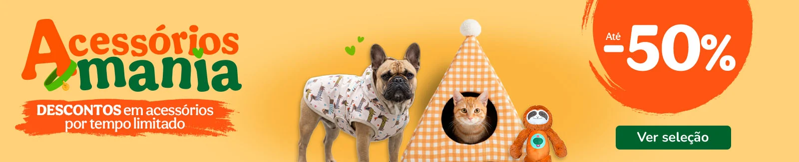 Mega descontos numa sele&ccedil;&atilde;o de acess&oacute;rios para c&atilde;o e gato.