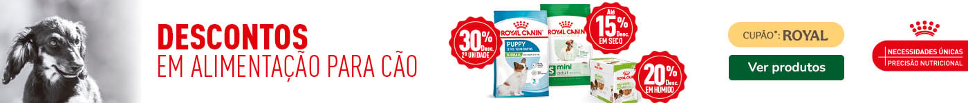 Até 15% de desconto numa seleção de ração e até 20% de desconto em packs de alimento húmido da Royal Canin Mini e X-Small para cão. 