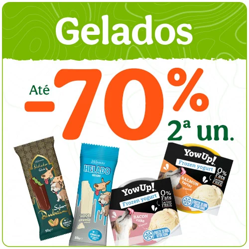 Até 70% de desconto na 2.ª unidade de gelados e iogurtes para o seu patudo.
