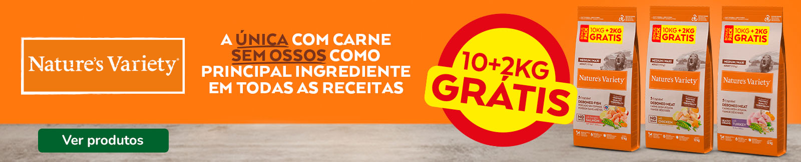 Nature's Variety: 2kg grátis na compra de ração para cão.