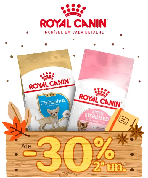 Royal Canin: Até 30% desconto na 2ª unidade de ração para o seu patudo. Royal Canin: Até 30% desconto na 2ª unidade de ração para o seu patudo.