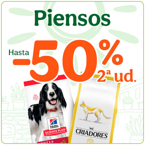 Hasta 50% dto en la 2ª unidad de pienso para tu peludo.