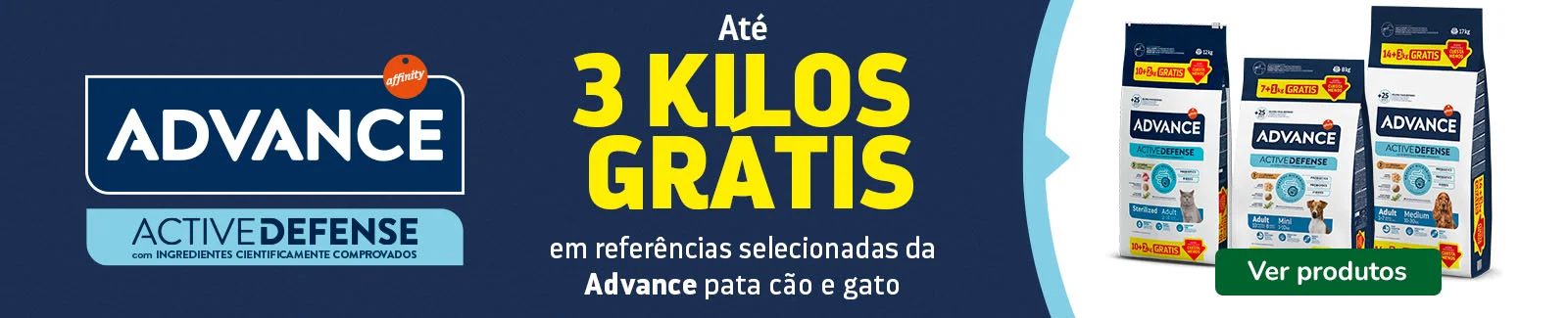 Advance: At&eacute; 3kg gr&aacute;tis em ra&ccedil;&atilde;o para c&atilde;o e at&eacute; 2kg gr&aacute;tis em ra&ccedil;&atilde;o para gato.