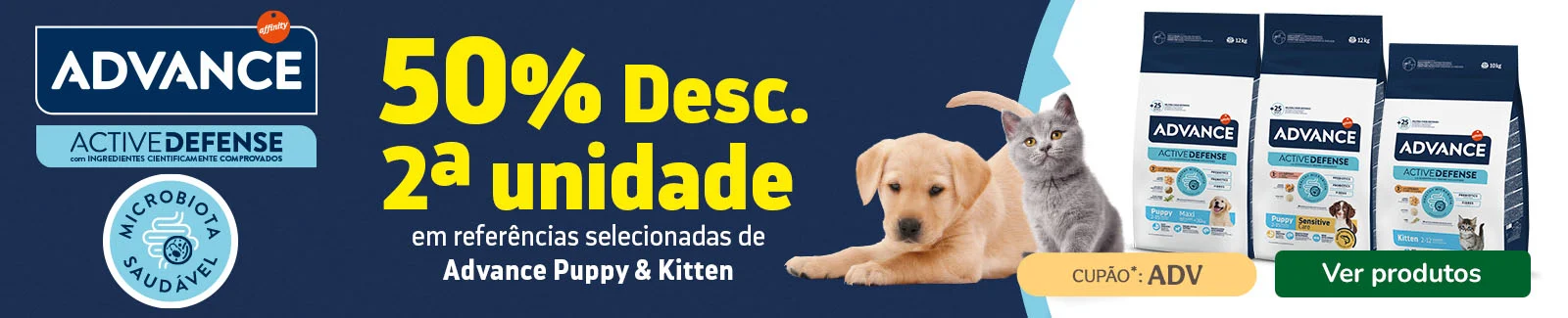 Advance: 50% de desconto na 2&ordf; unidade de ra&ccedil;&atilde;o para cachorros e gatinhos