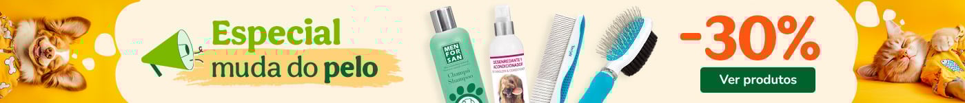Até 30% de desconto em produtos para a muda de pelo de cão e gato na Tiendanimal. Aproveite para cuidar do seu pet durante a troca de pelos com esta oferta especial!