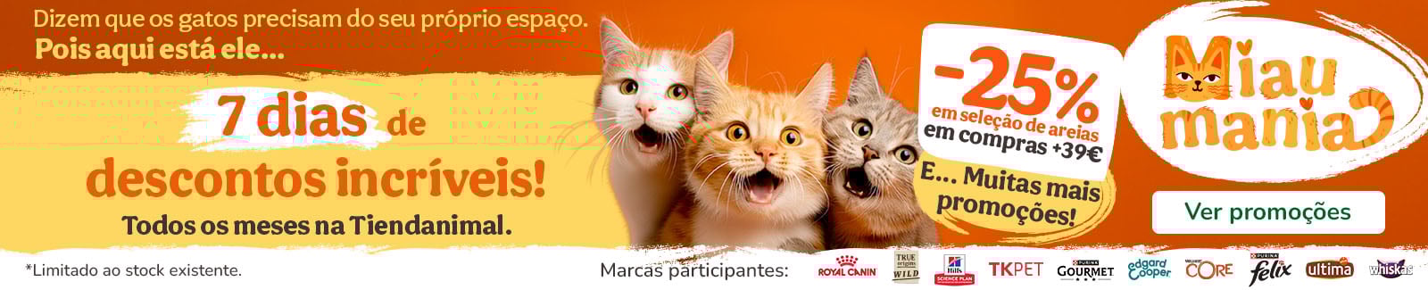 MIAUMANIA: 25% de desconto em areia em compras superiores a 39&euro;.