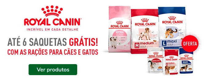 Promoção comida húmida: Até 6 saquetas de húmidos GRÁTIS na compra de rações Royal Canin