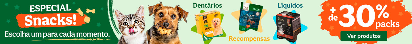 +30% de desconto em packs de snacks para o seu patudo.