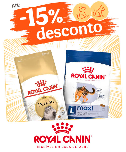 15% de desconto em ração para cão e 10% de desconto em ração para gato.