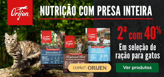 Orijen: Até 40% de desconto na 2ª unidade de ração para gato.