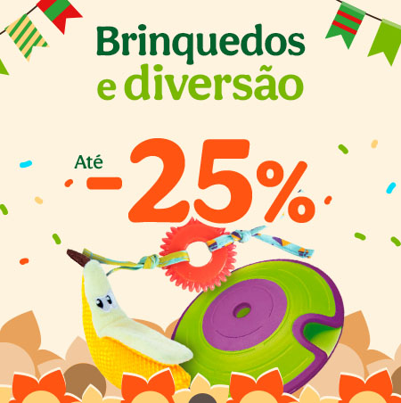 Brinquedos: Até 25% de desconto em brinquedos para cães e gatos.