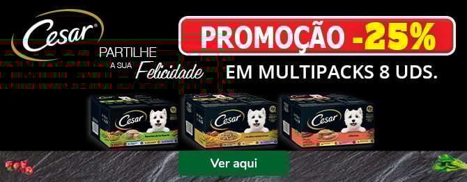 25% de desconto em packs de comida húmida da Cesar para cão. Aproveite já.