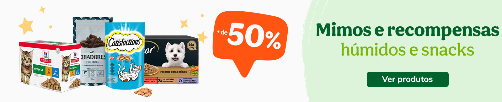 Mime o seu amigo com até 50% de desconto em packs 3x2 de snacks para cão e gato na Tiendanimal. Aproveite esta oferta para oferecer petiscos deliciosos ao seu pet!