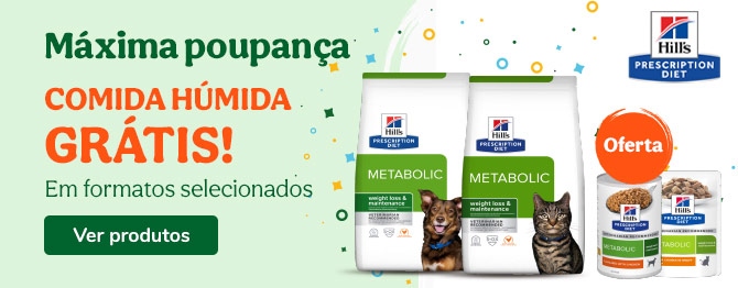 Até 12 saquetas de comida húmida grátis em rações Hill's Prescription Diet Metabolic para cães e gatos
