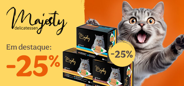 Majesty: 25% de desconto em comida húmida para gatos.
