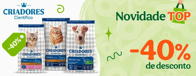Novidade! Criadores Científico: 40% de desconto em ração para o seu patudo.